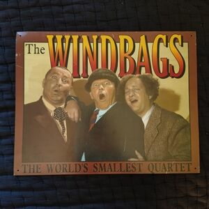 VINTAGE Three Stooges Sign Tin Metal Harry Curly Moe Wind Bags USA Columbia